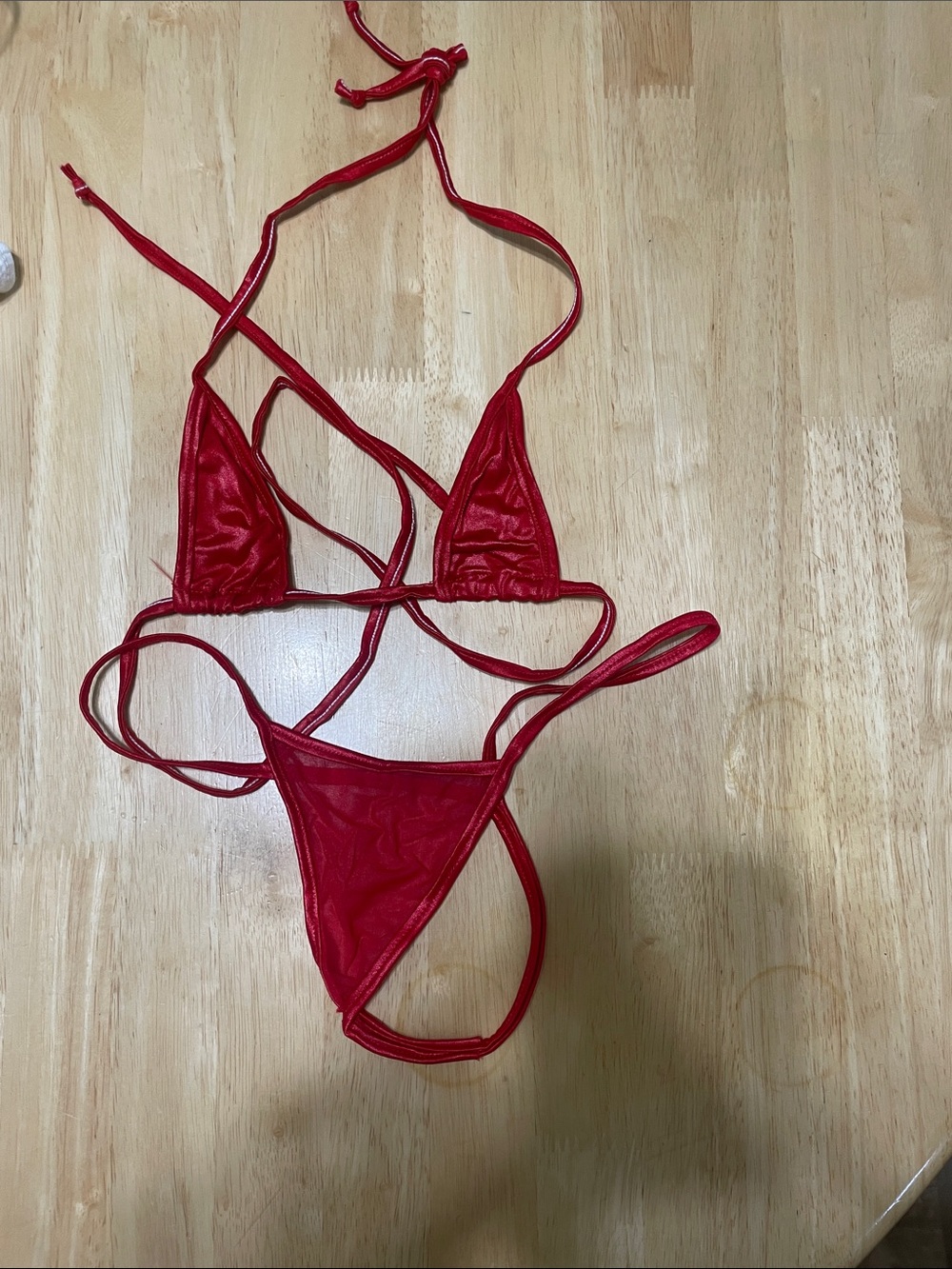 Red Micro Triangle Strappy Panty Set - Women Intimates
